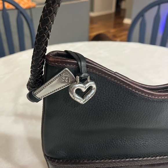 Brighton Gina Black Pebbled and Embossed Brown Trim Leather Hobo Bag (Used) - Picture 2 of 7